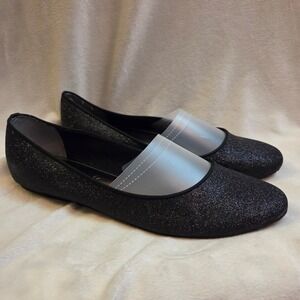 The Touch of Nina Womens 11M Black Glitter Ballet Flats Round Toe Dressy Slip On